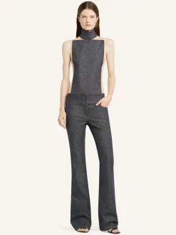 BELTED DENIM BOOTCUT PANTS