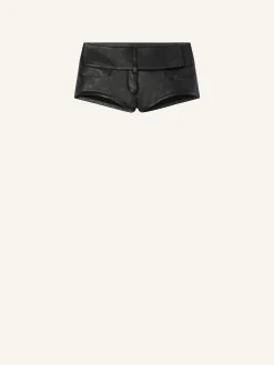 BELTED LEATHER MINI SHORTS