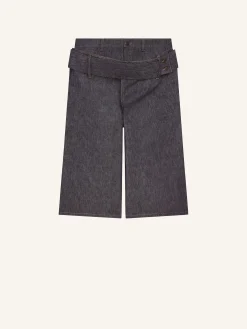 DOUBLE BELTED DENIM SHORTS