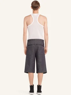 DOUBLE BELTED DENIM SHORTS