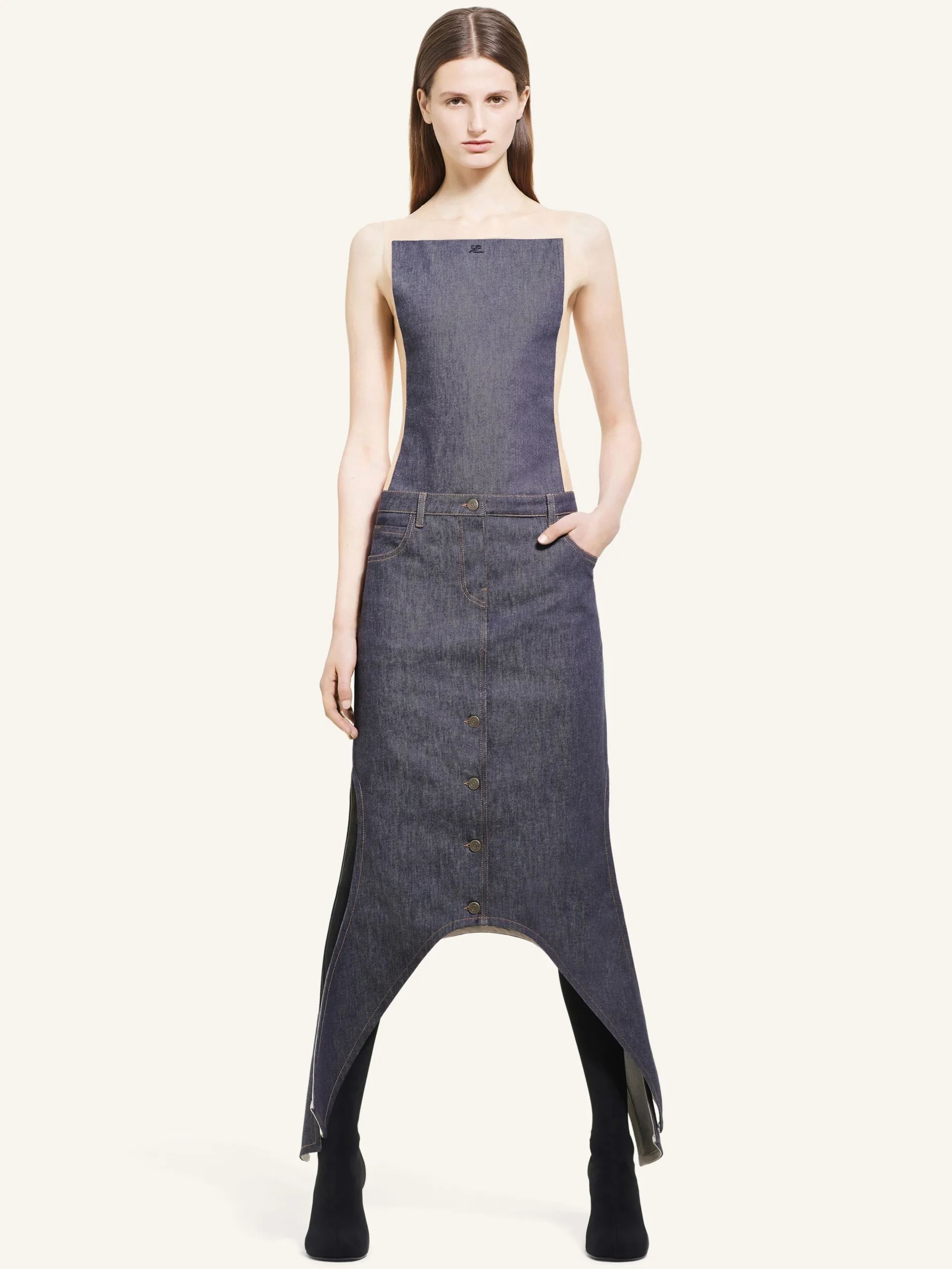 LONG REVERSED DENIM SKIRT