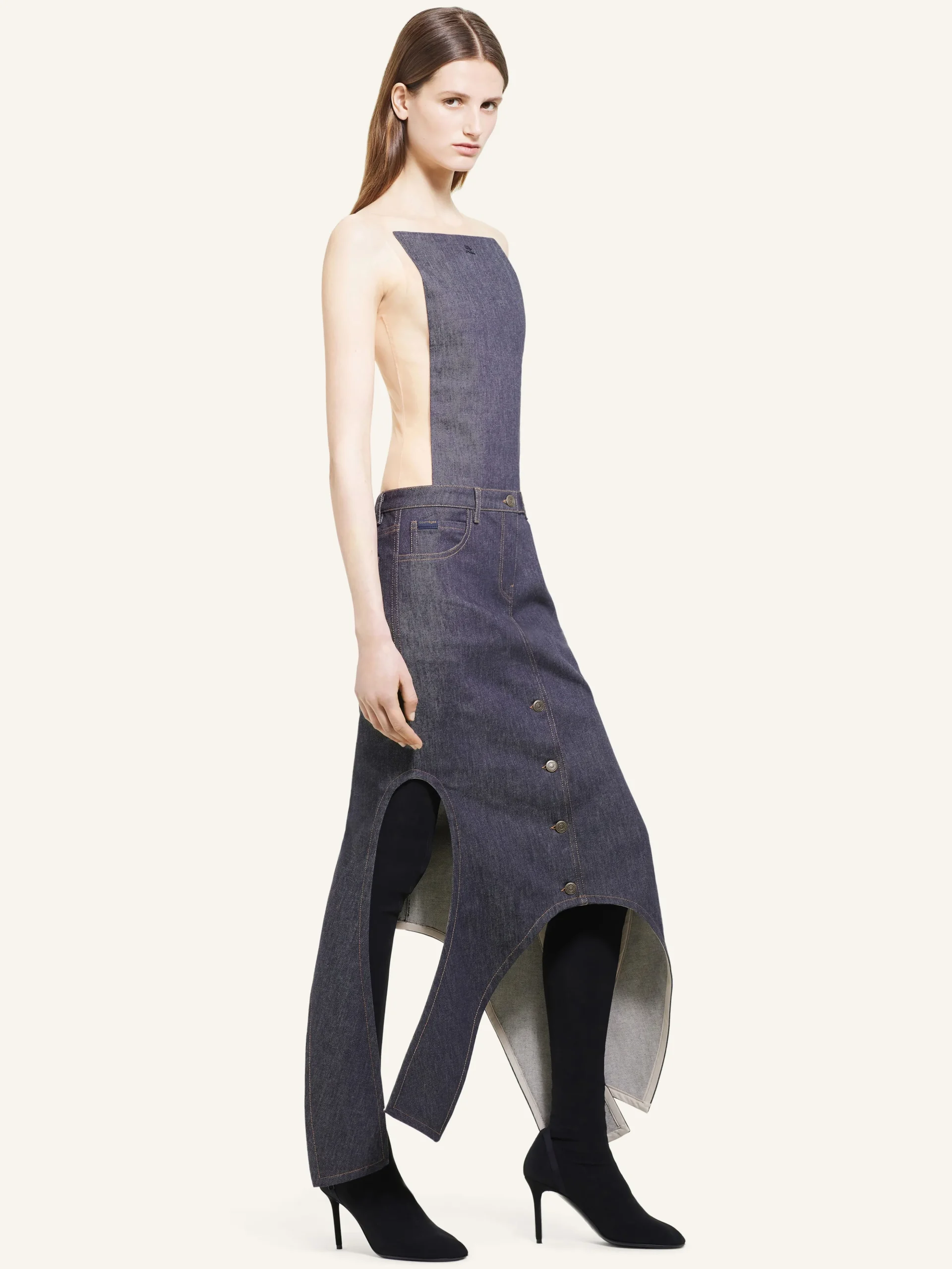 LONG REVERSED DENIM SKIRT