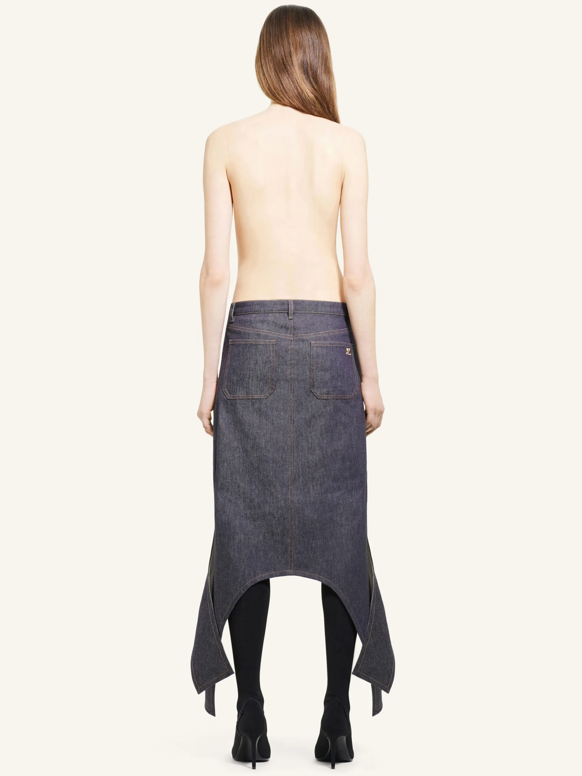 LONG REVERSED DENIM SKIRT