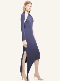 LONG SLASH CREPE DRESS