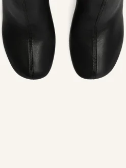 OBLIQUE STRETCH LEATHER EFFECT THIGH BOOTS