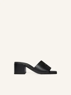 SHADOW LEATHER HEELED MULES