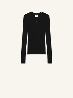 SHOULDER SNAPS RIB KNIT SWEATER