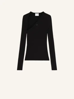 SLASH RIB KNIT TOP