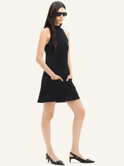 SLEEVELESS TWILL A-LINE DRESS