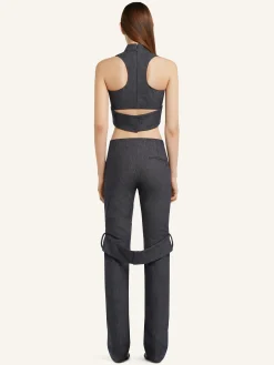 STRAP DENIM BOOTCUT PANTS