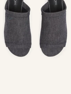 WET DENIM HEELED MULES