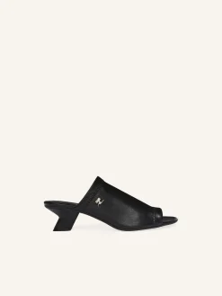 WET STRETCH LEATHER HEELED MULES