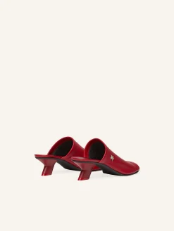 WET STRETCH LEATHER HEELED MULES